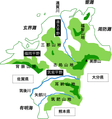 福岡県の地勢地図